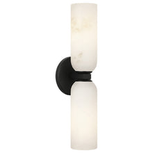 Load image into Gallery viewer, Matteo Lighting Jules S19222MB vanity light in Matte Black with Spanish Alabaster
