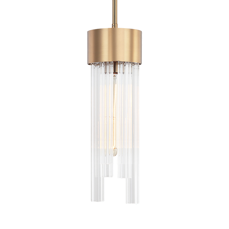 Matteo Lighting Kellan C66901AG pendant in Aged Gold Brass with ribbed clear glass