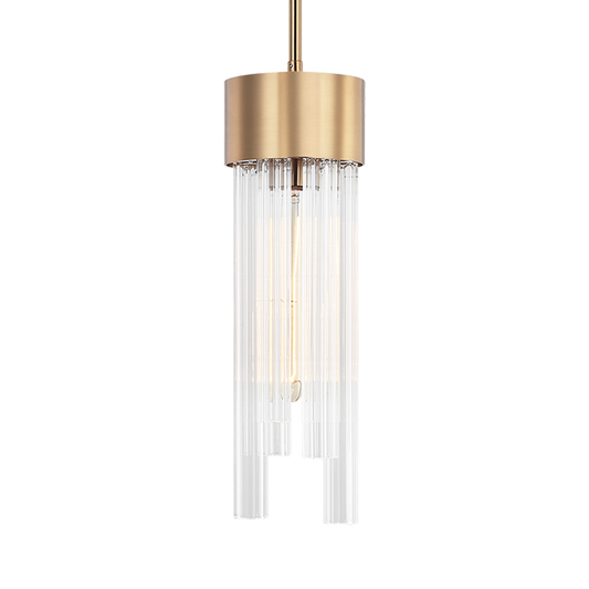 Matteo Lighting Kellan C66901AG pendant in Aged Gold Brass with ribbed clear glass