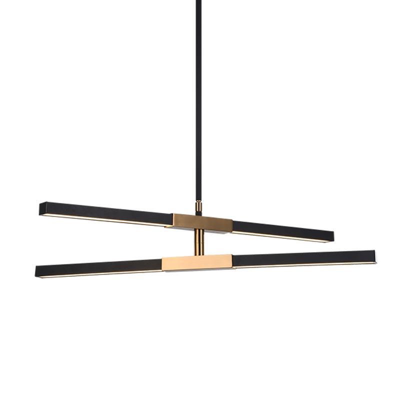 Matteo Lighting Lineare C64738MBAG LED pendant in Matte Black with Aged Gold Brass accents
