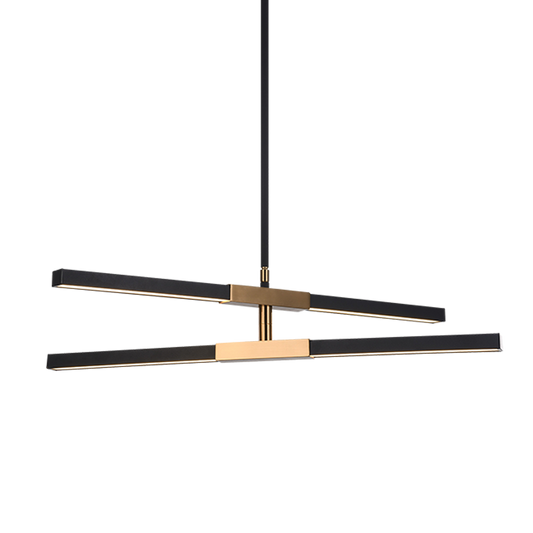 Matteo Lighting Lineare C64738MBAG LED pendant in Matte Black with Aged Gold Brass accents