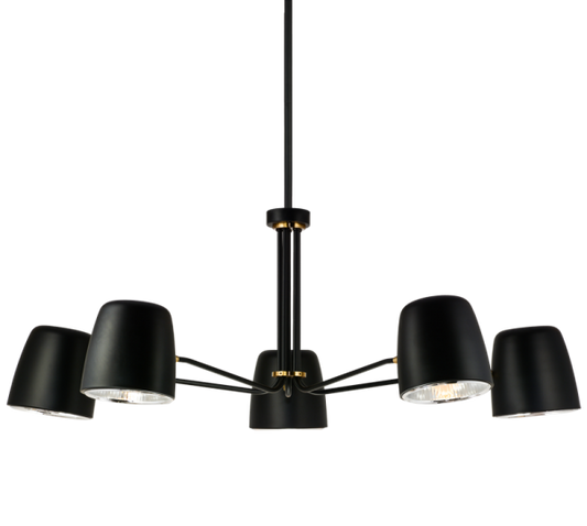 Matteo Lighting Luca C73705BK chandelier in Black with Aged Gold Brass accents