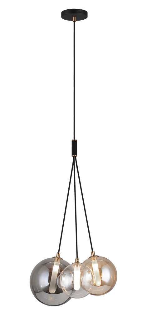 Matteo Lighting Magma C81003BK three-light chandelier in Black with mixed glass