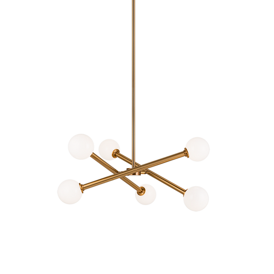 Matteo Lighting Matchstix C64606AGOP chandelier in Aged Gold Brass with opal glass