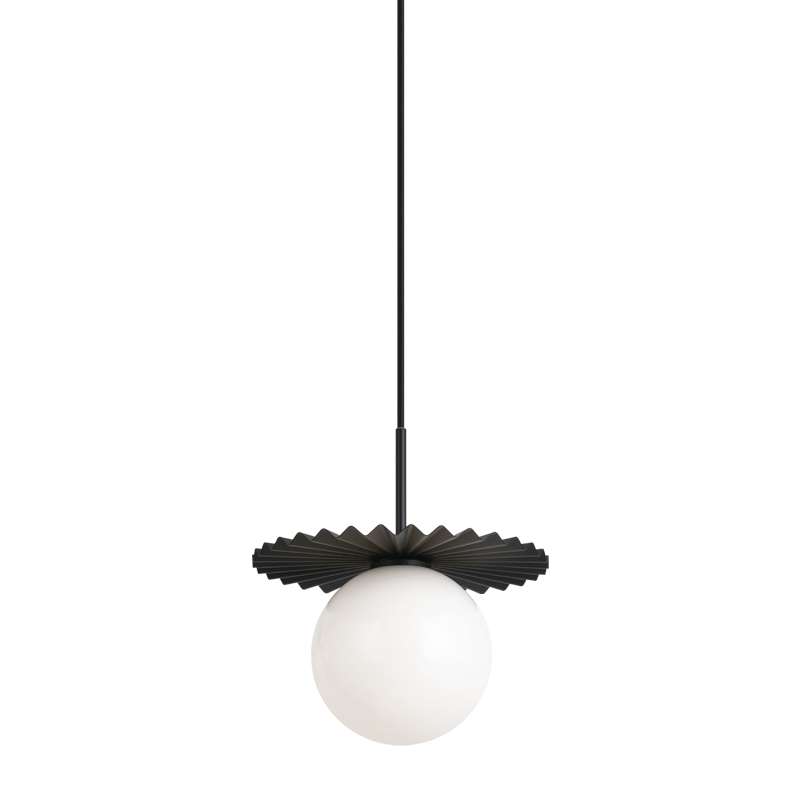 Matteo Lighting Modern Ruff C83101BKOP pendant in Black with opal glass