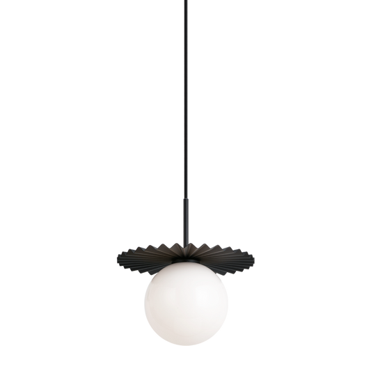 Matteo Lighting Modern Ruff C83101BKOP pendant in Black with opal glass