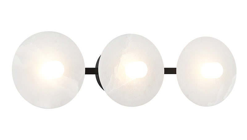 Matteo Lighting Monument W42603MB vanity light in Matte Black with Spanish Alabaster