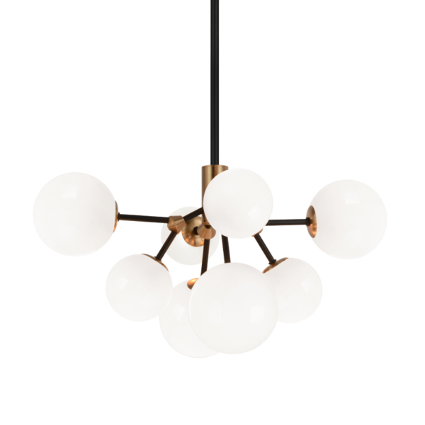 Matteo Lighting Novu C83008AGOP chandelier in Aged Gold Brass with opal glass