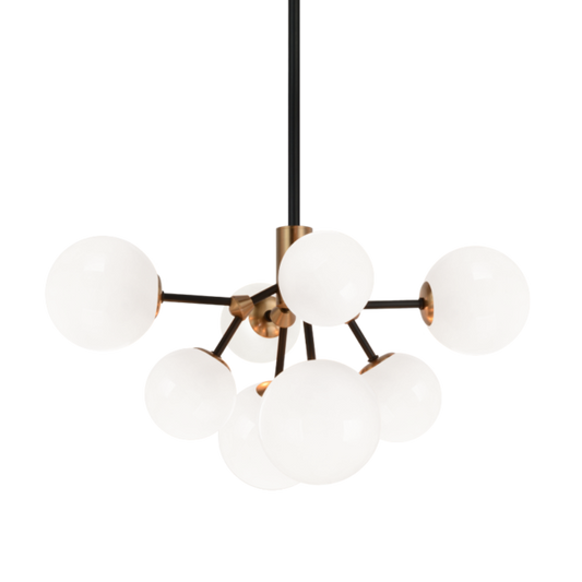 Matteo Lighting Novu C83008AGOP chandelier in Aged Gold Brass with opal glass