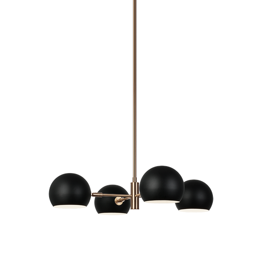 Matteo Lighting Orb CX31704MBAG four-light chandelier in Matte Black and Aged Gold Brass