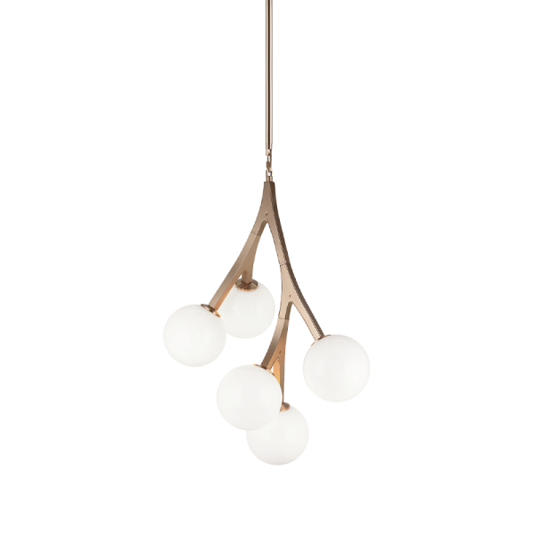 Matteo Lighting Rami C81505AGOP chandelier in Aged Gold Brass with opal glass