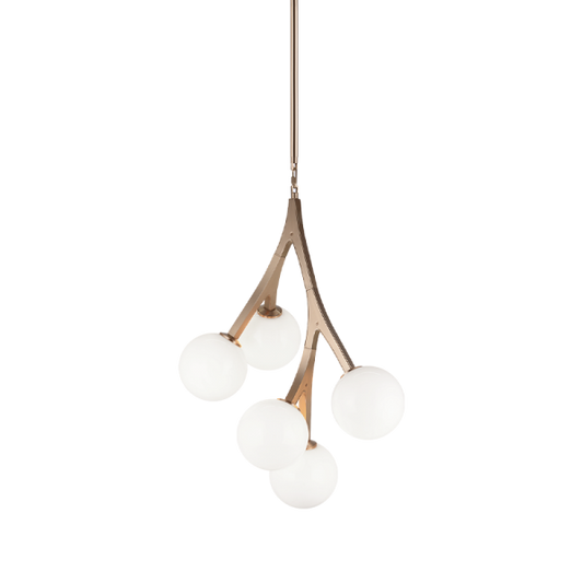 Matteo Lighting Rami C81505AGOP chandelier in Aged Gold Brass with opal glass