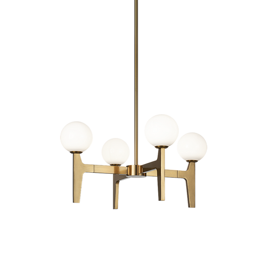 Matteo Lighting Scriben chandelier in Aged Gold Brass with opal glass