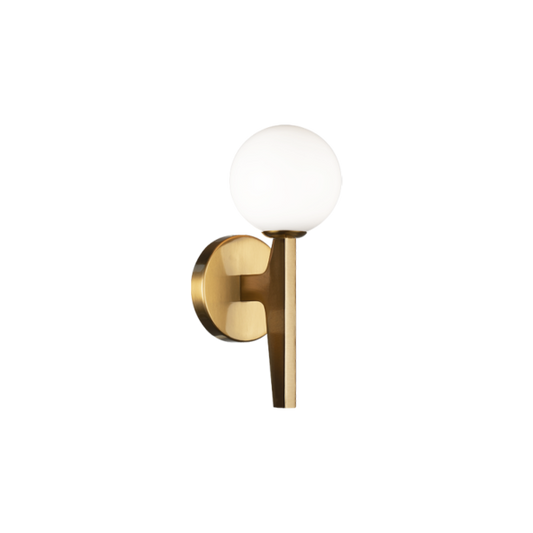 Matteo Lighting Scriben W34901AGOP wall sconce in Aged Gold Brass with opal glass
