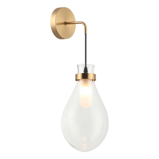 Matteo Lighting Seranna W31901AG wall sconce in Aged Gold Brass with clear glass