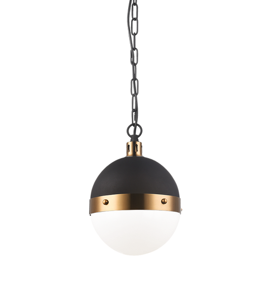 Matteo Lighting Torino C61801AGOP pendant in Aged Gold Brass with opal glass