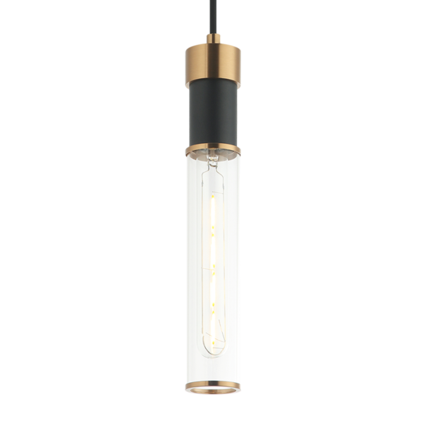 Matteo Lighting Tubo C61201MBAG pendant in Matte Black with Aged Gold Brass accent