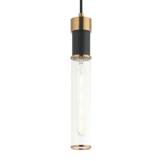 Matteo Lighting Tubo C61201MBAG pendant in Matte Black with Aged Gold Brass accent