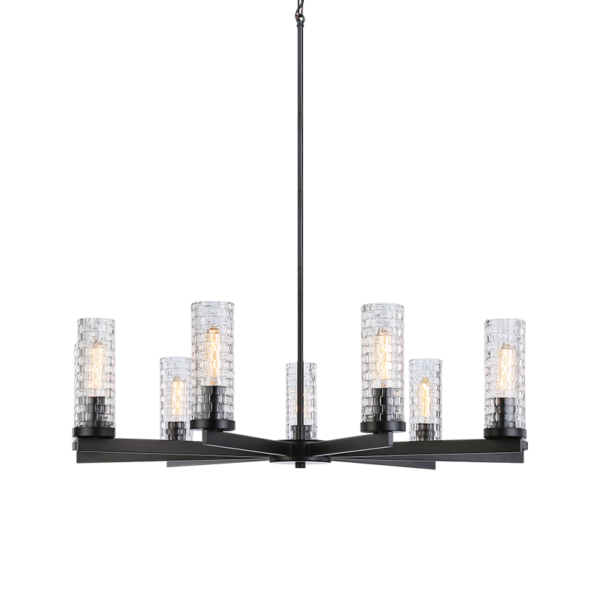 Matteo Lighting Weaver C32109BK 9-light chandelier in Black with woven patterned glass