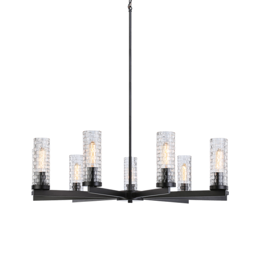 Matteo Lighting Weaver C32109BK 9-light chandelier in Black with woven patterned glass