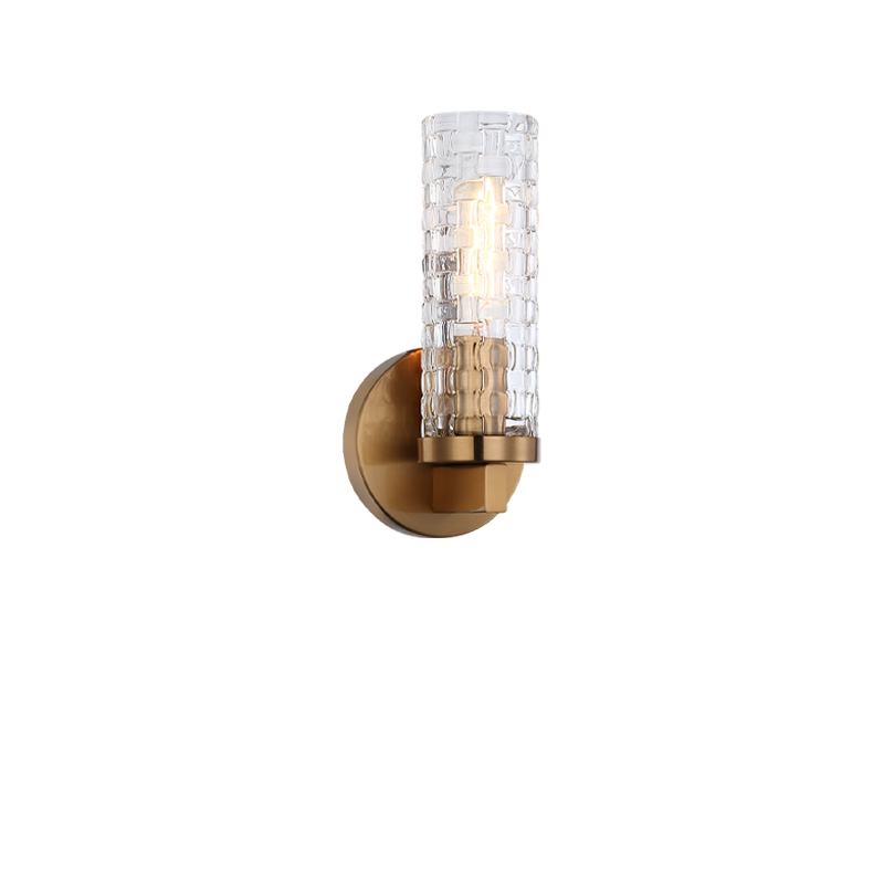 Matteo Lighting Weaver W32101AG wall sconce in Aged Gold Brass with woven patterned glass