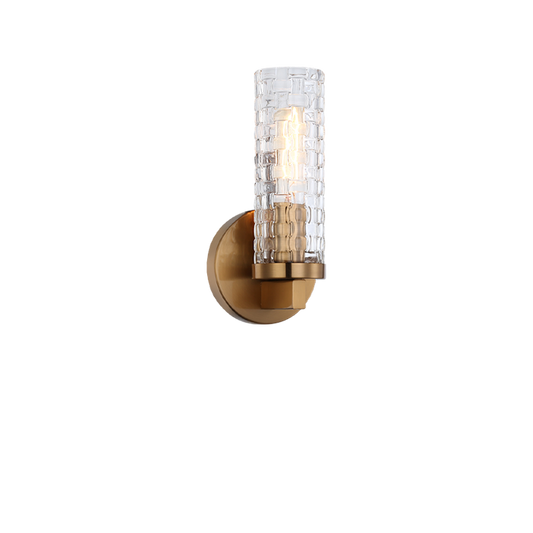 Matteo Lighting Weaver W32101AG wall sconce in Aged Gold Brass with woven patterned glass
