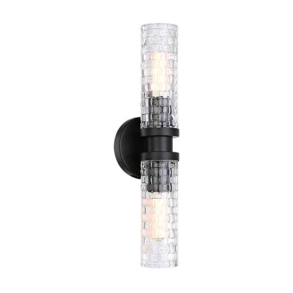 Matteo Lighting Weaver W32112BK two-light vanity fixture in Black with woven patterned glass