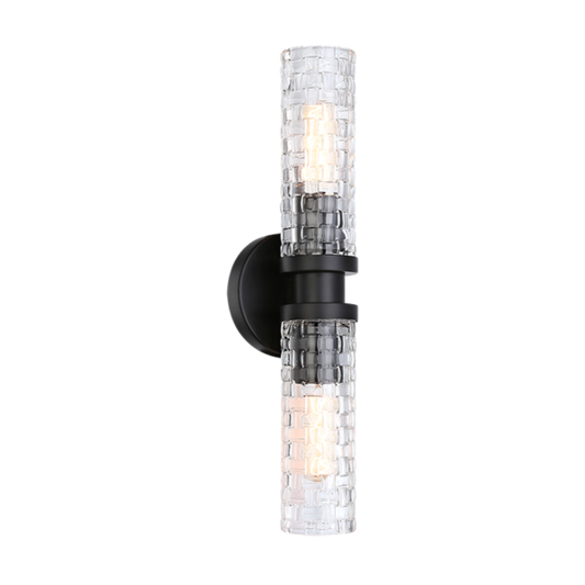 Matteo Lighting Weaver W32112BK two-light vanity fixture in Black with woven patterned glass
