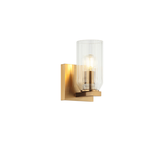 Matteo Lighting Westlock W34001AG wall sconce in Aged Gold Brass with clear ribbed glass